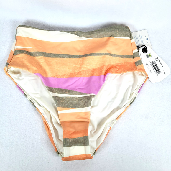 Prana Womens Sun Shade Striped High-Rise Swim Bikini Bottom Size XS Orange Retro - Picture 1 of 8